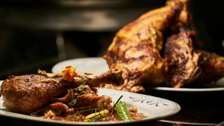 cooked chicken on white plate